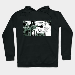 Denver and Auturo face each other and hold the pistols to their heads as comic graphic (vers. 1) Hoodie